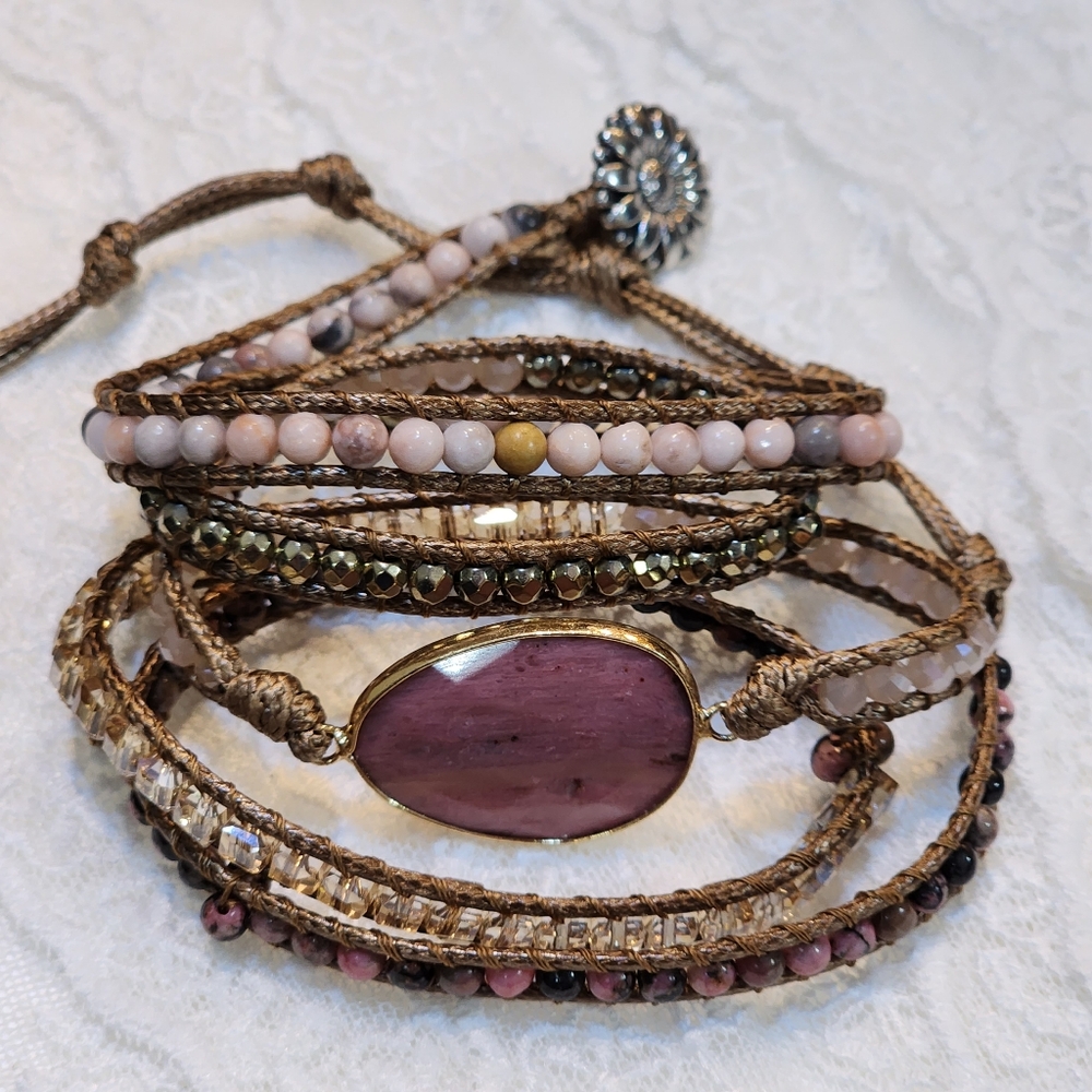Boho Natural Stone Glass Beaded Wrap Bracelet
